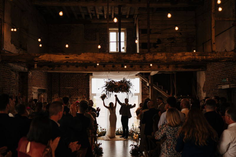 Godwick Barn wedding entry photo.